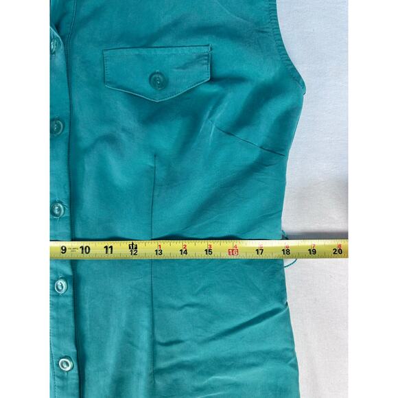 Vintage R&K Originals Women's sz 10P Button Down Shift Dress Turquoise Sash 90s - Picture 11 of 12